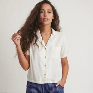 Marine Layer Lucy Resort Shirt Size XS White Ecru Top Hemp Casual Neutral Staple